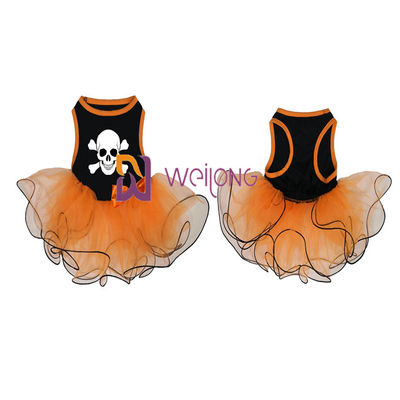 کدو تنبل / جمجمه Tulle دامن هالووین حیوانات خانگی تزئین کمان CVC Jersey
