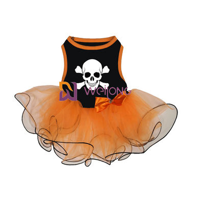 کدو تنبل / جمجمه Tulle دامن هالووین حیوانات خانگی تزئین کمان CVC Jersey