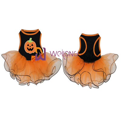 کدو تنبل / جمجمه Tulle دامن هالووین حیوانات خانگی تزئین کمان CVC Jersey
