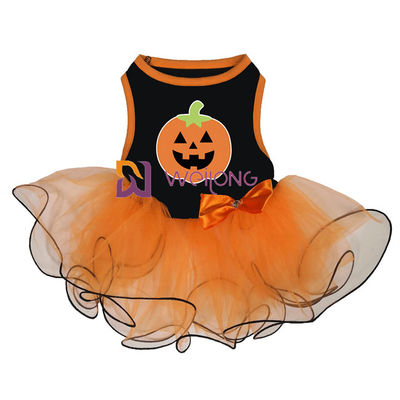 کدو تنبل / جمجمه Tulle دامن هالووین حیوانات خانگی تزئین کمان CVC Jersey