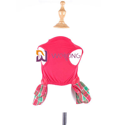 Yarn Dyed CVC سگ کریسمس دامن شطرنجی ساتن روبان کمان سفارشی