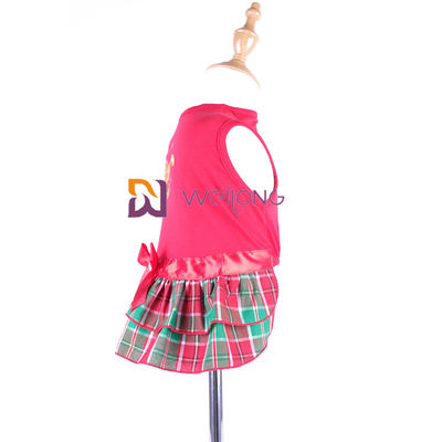 Yarn Dyed CVC سگ کریسمس دامن شطرنجی ساتن روبان کمان سفارشی